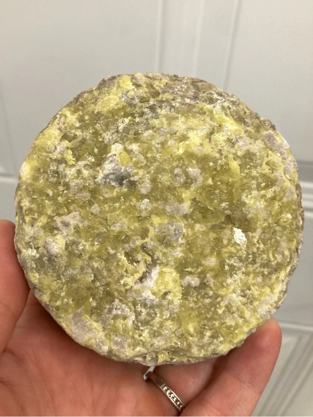 Yellow Rock with Crystals Sulfur Smell 3.5” Across